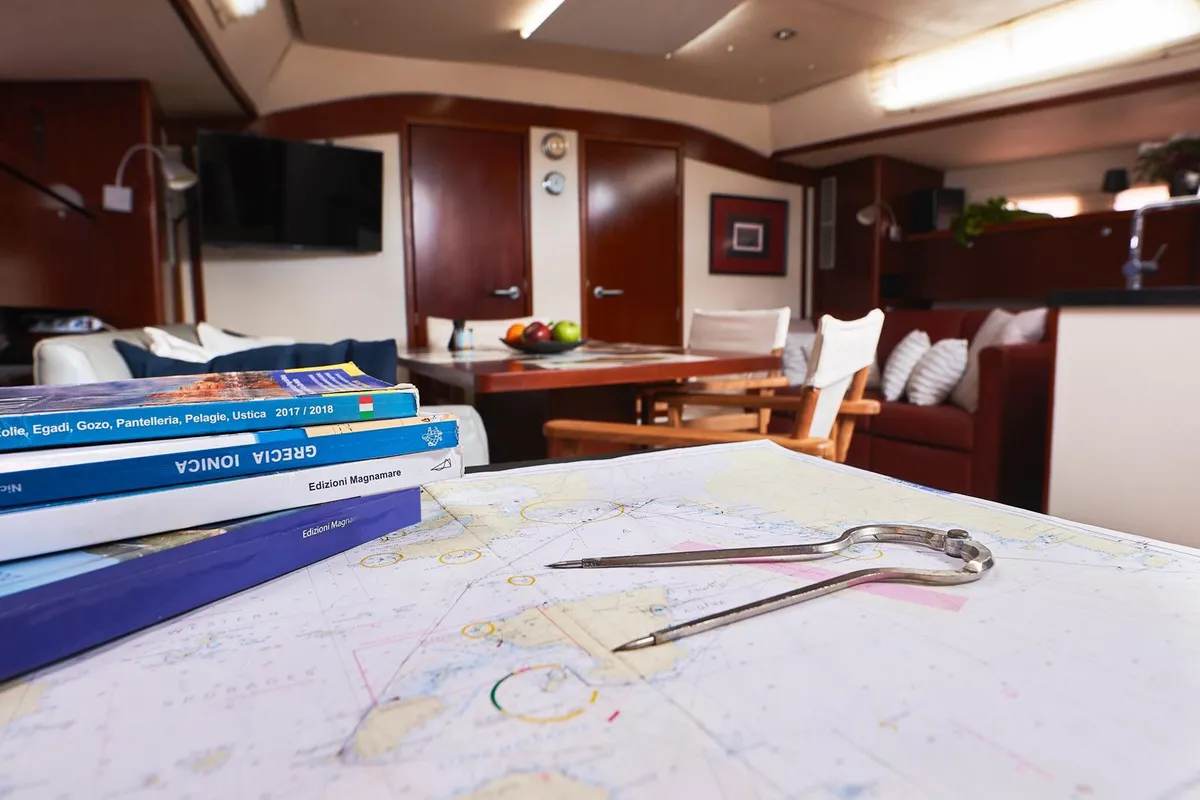 Salon of Yannis 65S, a Hanse Yachts Hanse 540e sailboat at Lavreotiki Municipal Unit, Greece