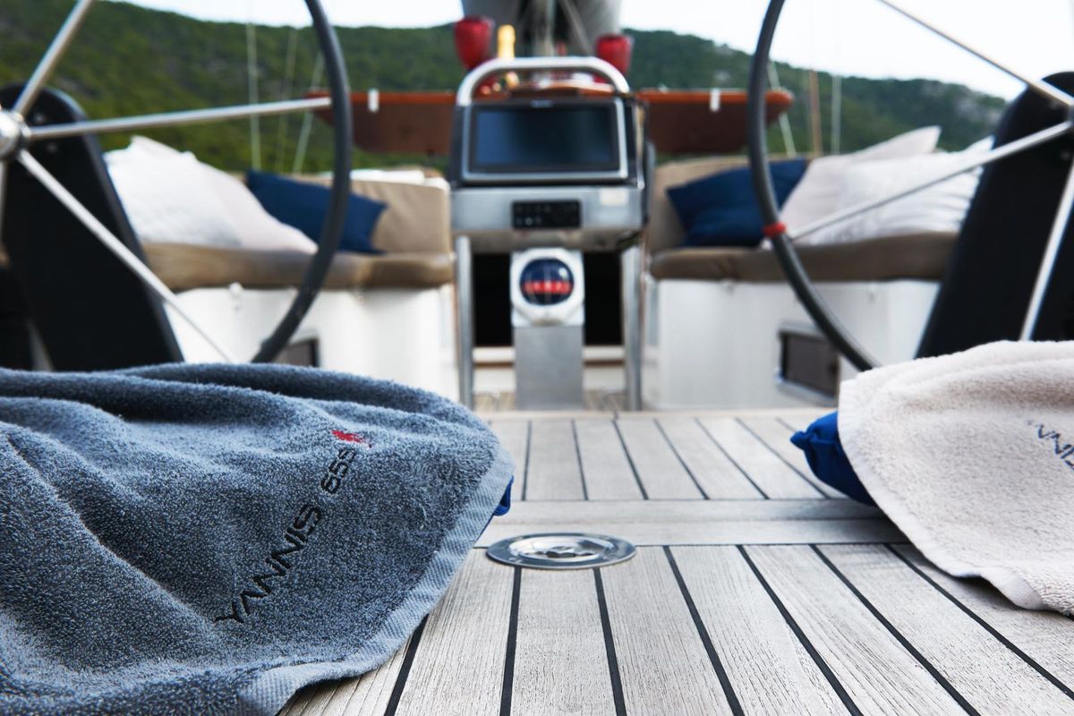 Cockpit of Yannis 65S, a Hanse Yachts Hanse 540e sailboat at Lavreotiki Municipal Unit, Greece