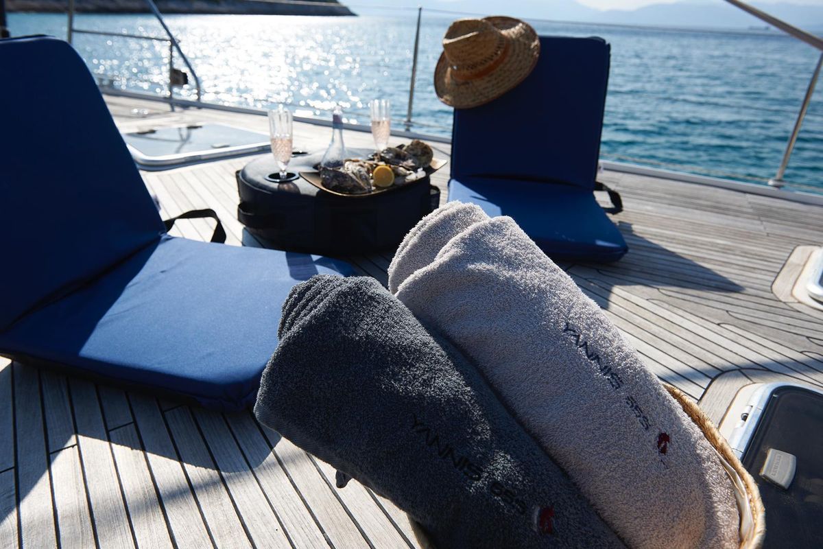 Deck of Yannis 65S, a Hanse Yachts Hanse 540e sailboat at Lavreotiki Municipal Unit, Greece