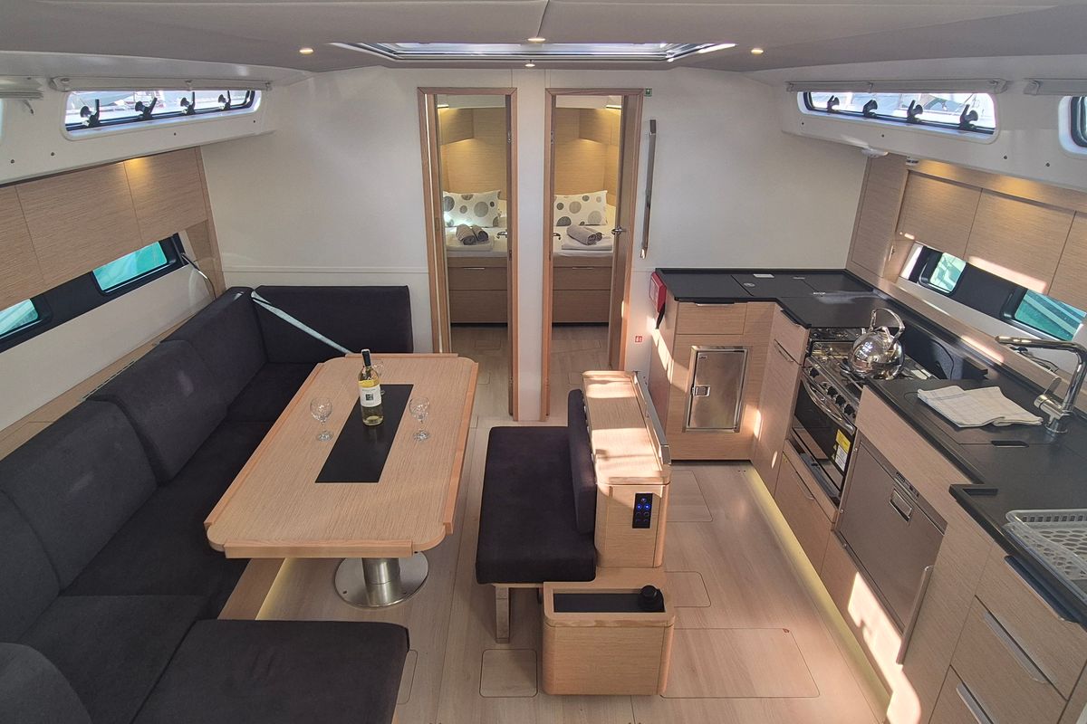 Salon of Gemile, a Hanse Yachts Hanse 460 sailboat at Fethiye, Turkey
