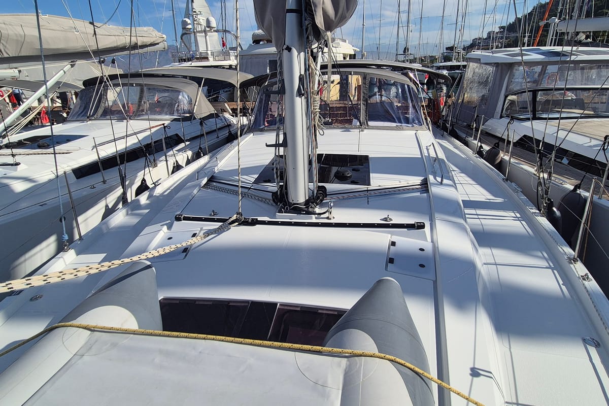 Deck of Gemile, a Hanse Yachts Hanse 460 sailboat at Fethiye, Turkey