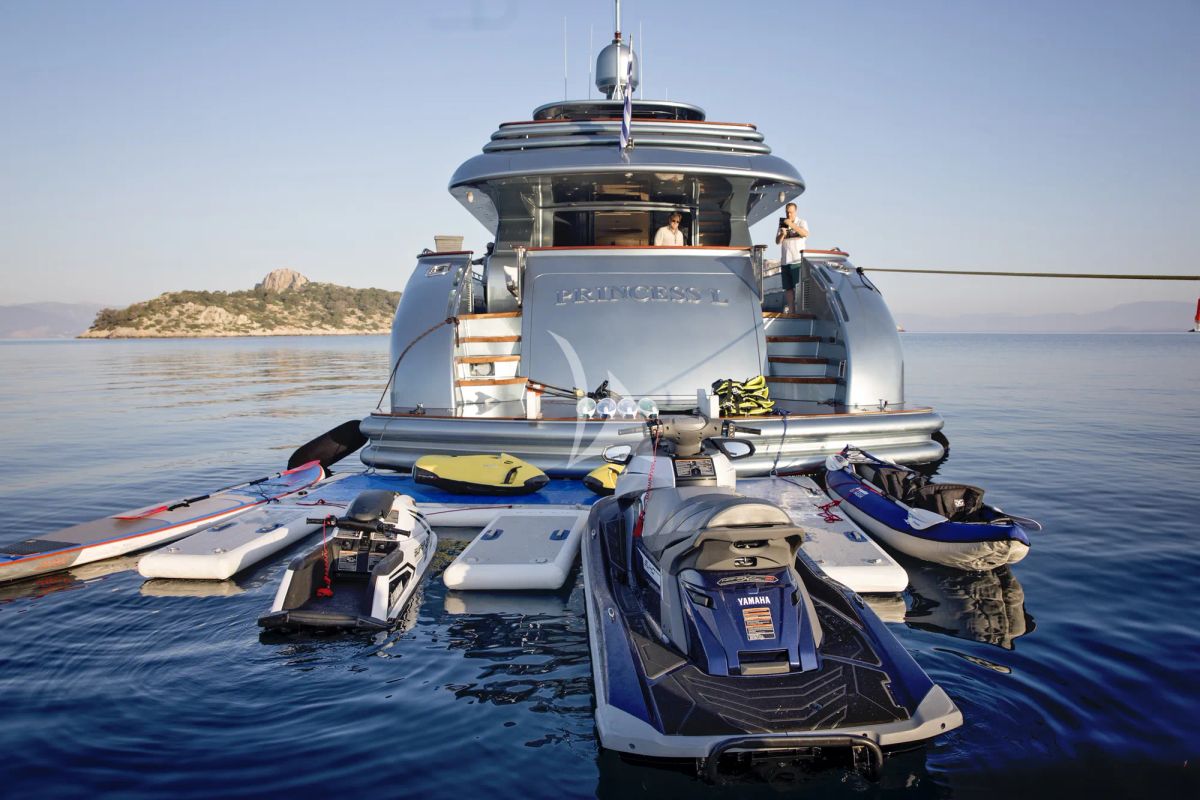 Exterior view of Princess L, a Maiora 108 yacht at Athens, Greece
