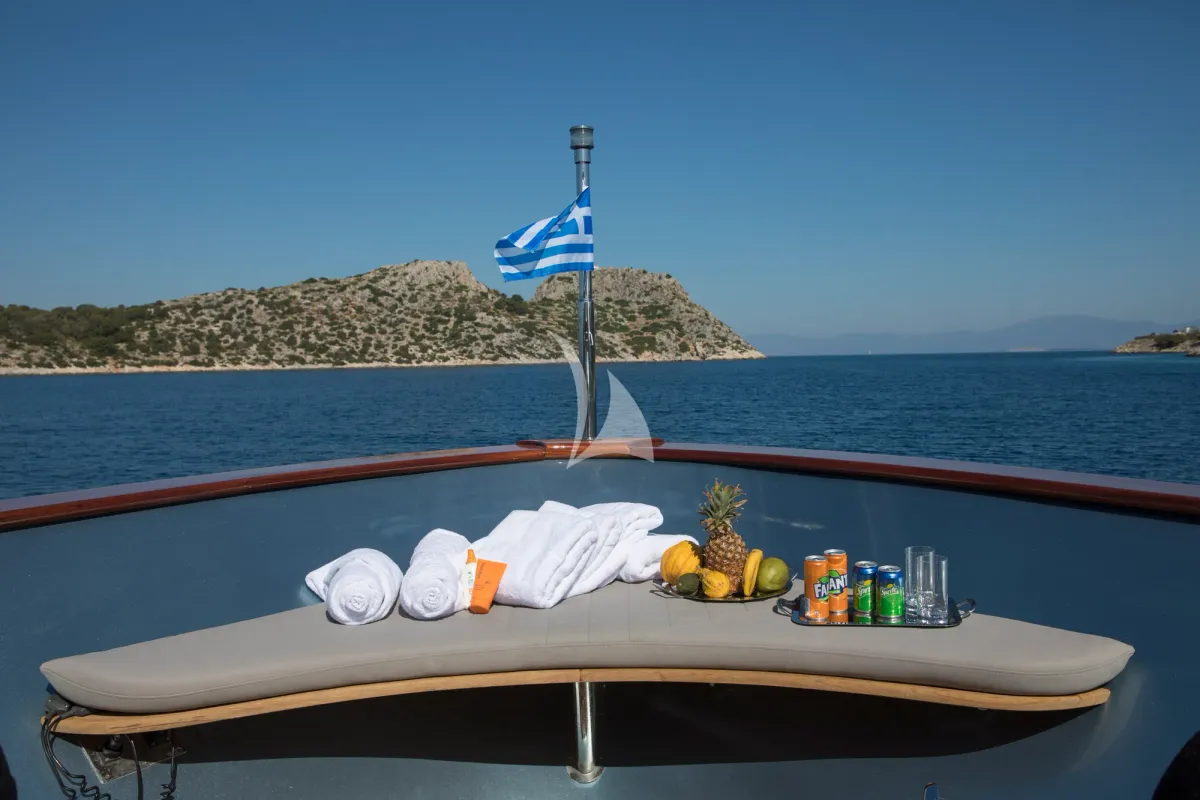 Deck of Princess L, a Maiora 108 yacht at Athens, Greece