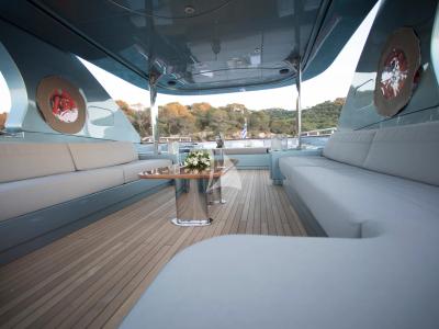 Deck of Princess L, a Maiora 108 yacht at Athens, Greece