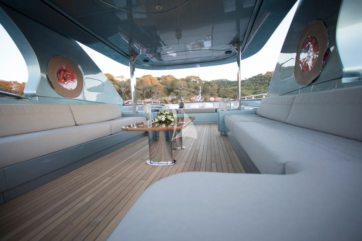 Deck of Princess L, a Maiora 108 yacht at Athens, Greece