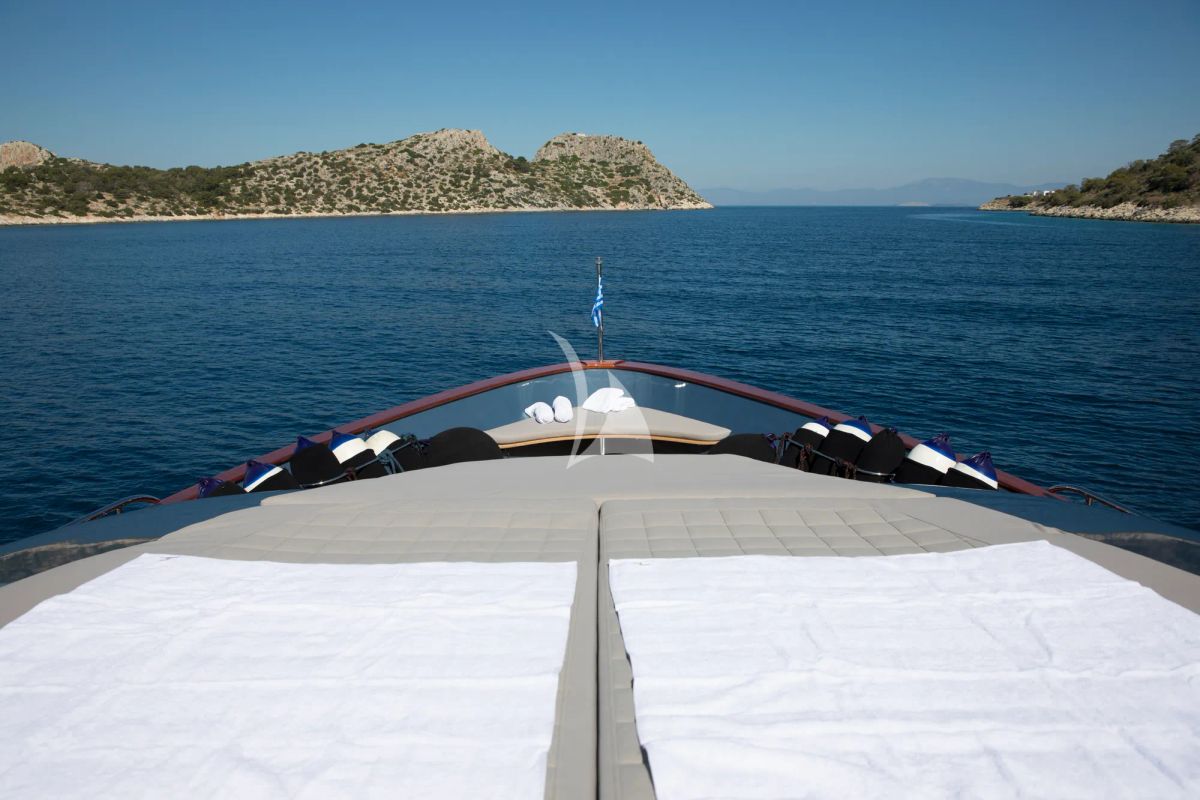 Deck of Princess L, a Maiora 108 yacht at Athens, Greece