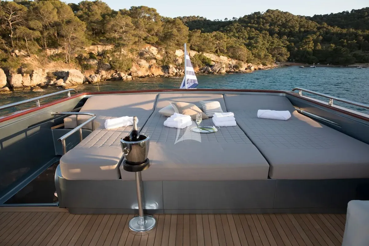 Deck of Princess L, a Maiora 108 yacht at Athens, Greece