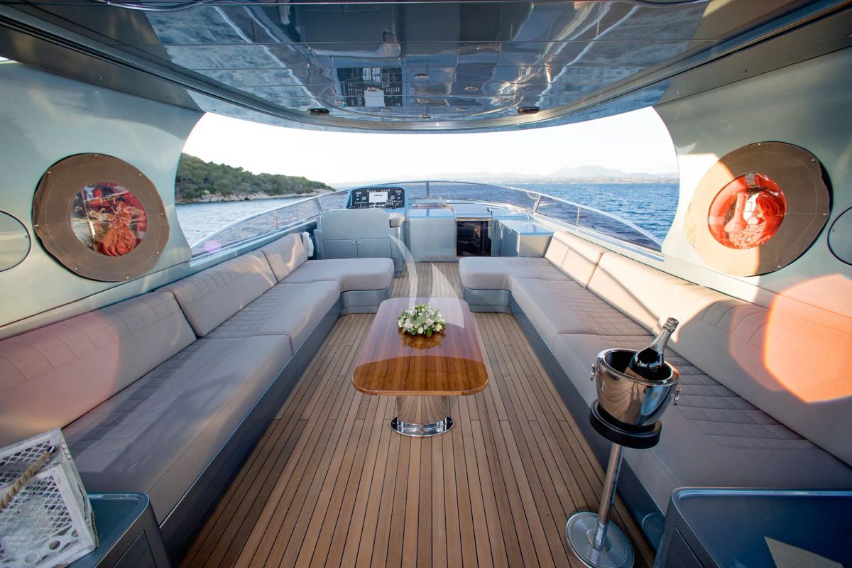 Deck of Princess L, a Maiora 108 yacht at Athens, Greece