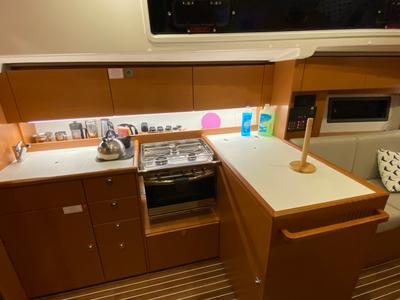 Galley of Luna 3, a Bavaria C38 sailboat at Fethiye, Turkey
