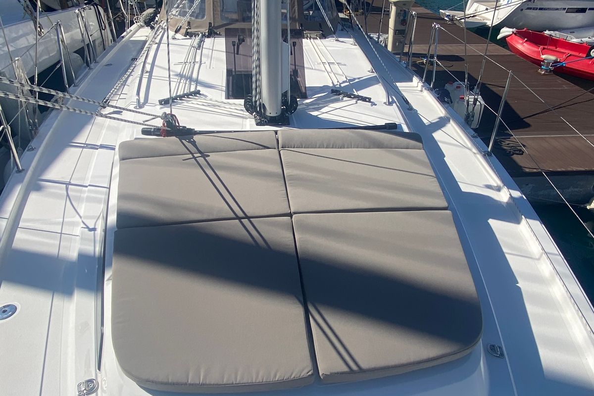 Deck of Luna 3, a Bavaria C38 sailboat at Fethiye, Turkey