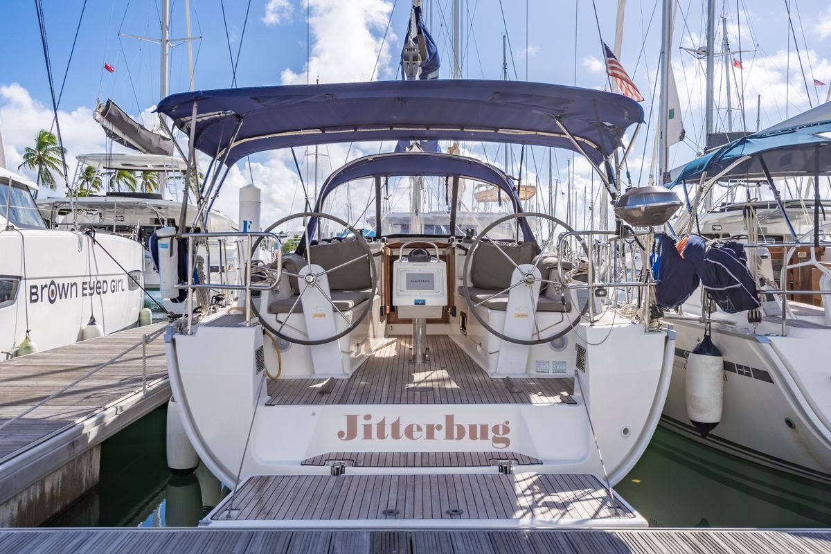 Deck of Jitterbug, a Bavaria 37 sailboat at Road Town, British Virgin Islands