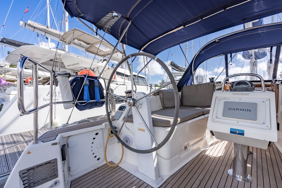 Cockpit of Jitterbug, a Bavaria 37 sailboat at Road Town, British Virgin Islands