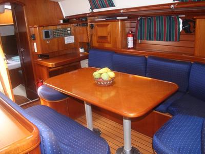 Salon of Viktoria II, a Beneteau 50 sailboat at Marmaris, Turkey