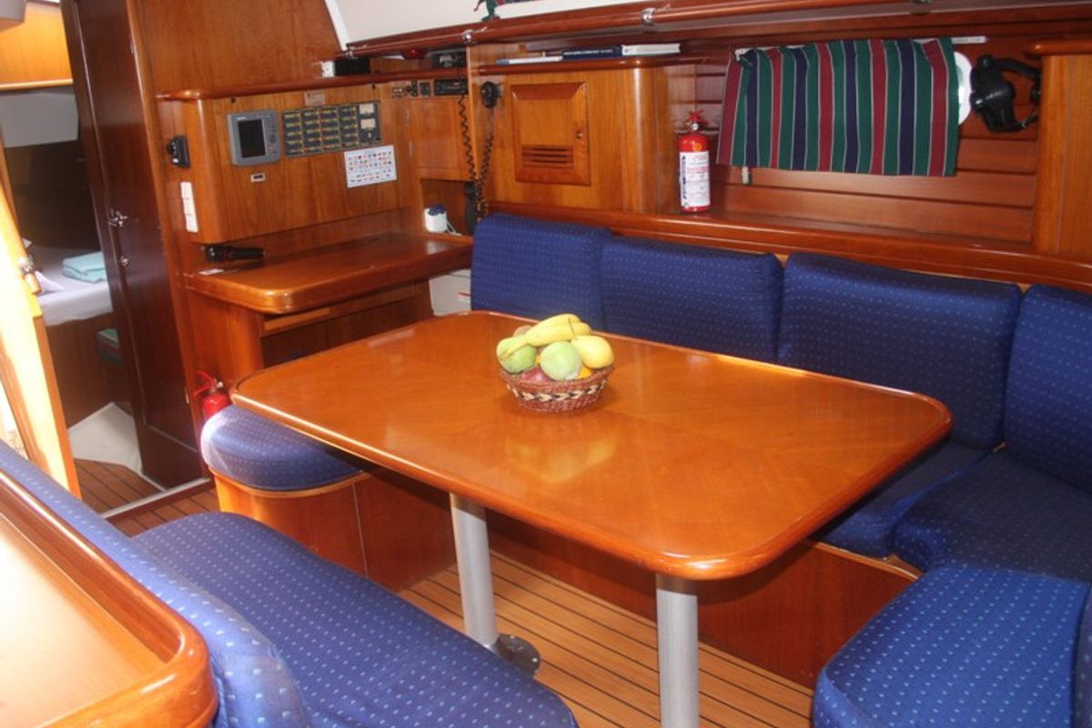 Salon of Viktoria II, a Beneteau 50 sailboat at Marmaris, Turkey