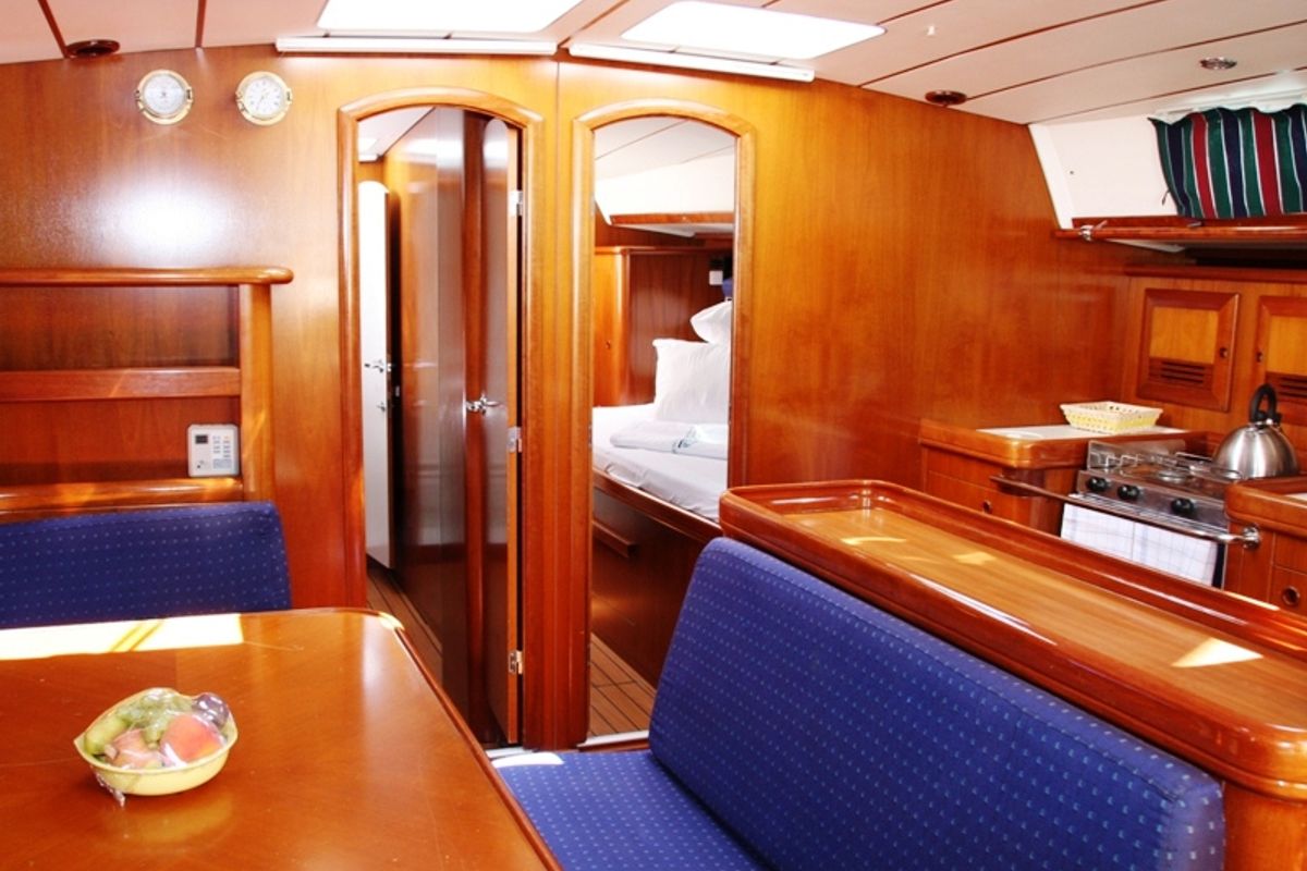 Salon of Viktoria II, a Beneteau 50 sailboat at Marmaris, Turkey
