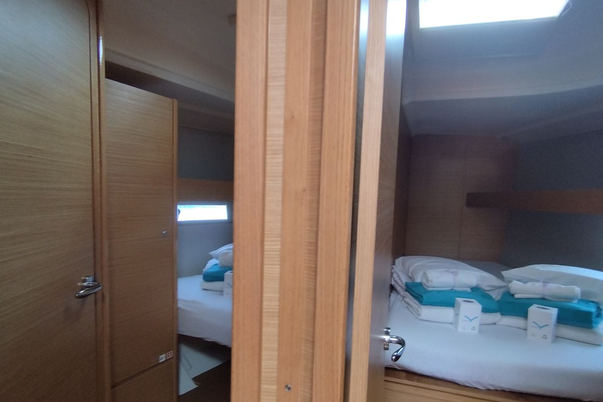 Cabin on Abraxan, a Dufour 460 GL sailboat at Olbia, Italy