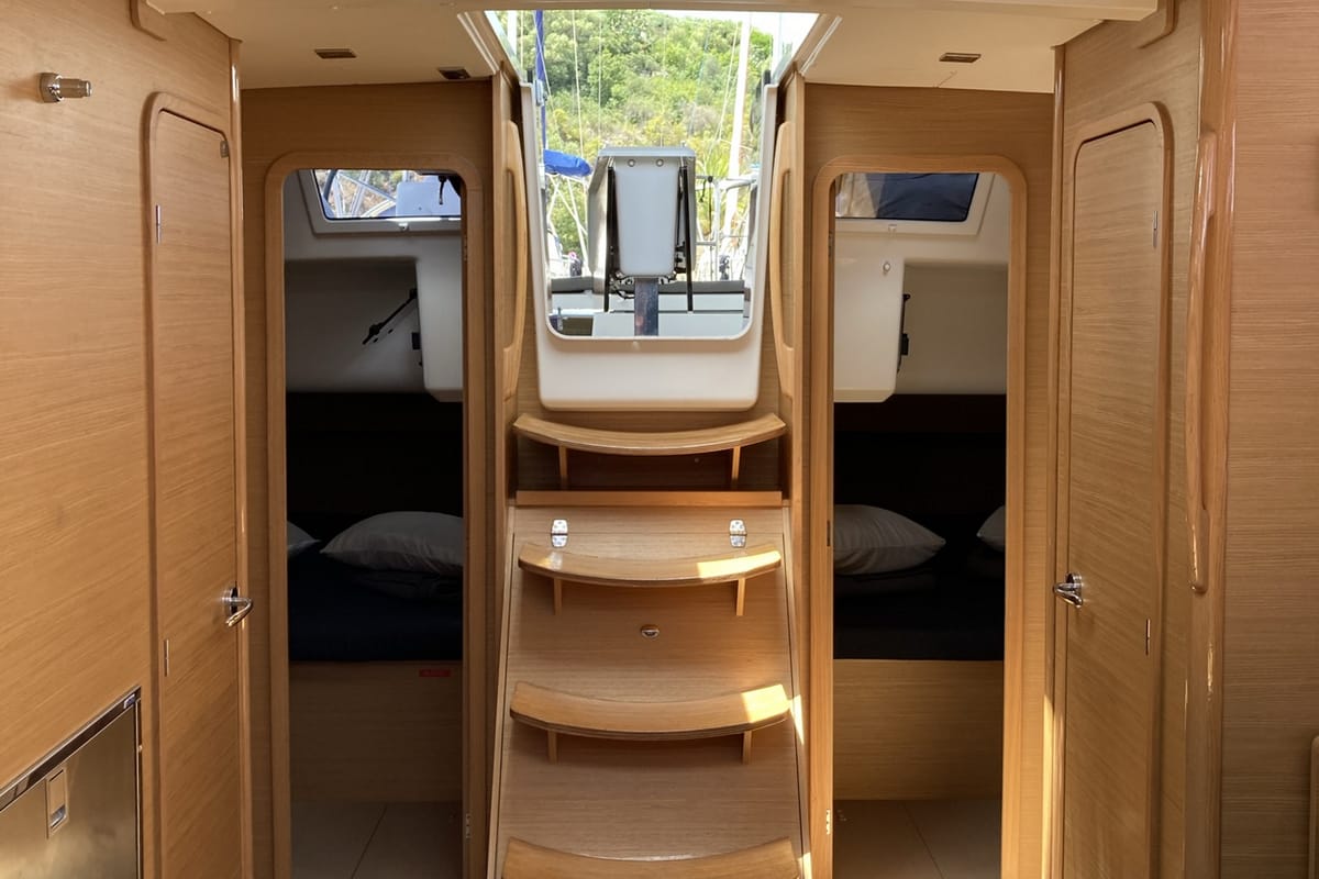 Cabin on Abraxan, a Dufour 460 GL sailboat at Olbia, Italy
