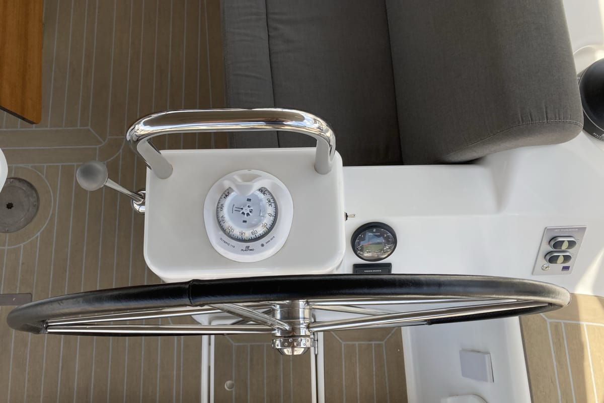 Cockpit of Abraxan, a Dufour 460 GL sailboat at Olbia, Italy