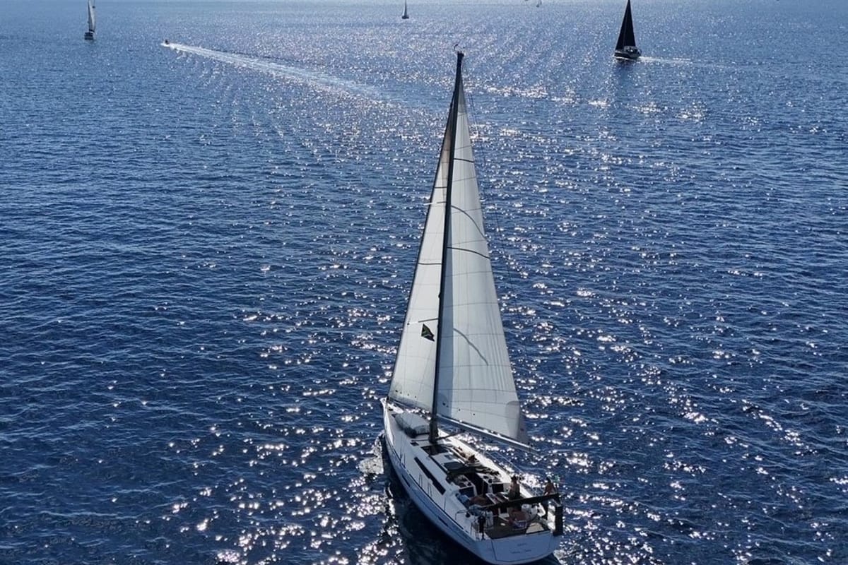 Exterior view of Abraxan, a Dufour 460 GL sailboat at Olbia, Italy
