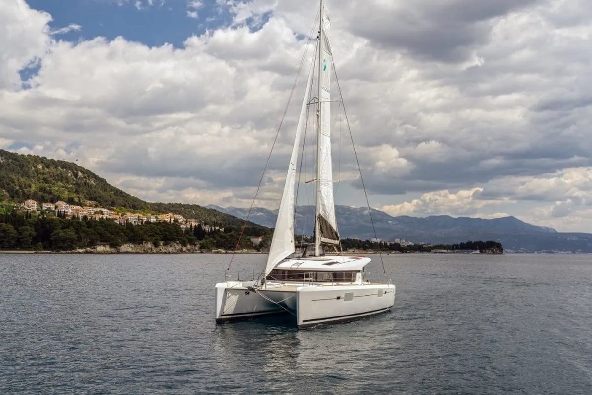 Exterior view of Amazing, a Lagoon 39 catamaran at Split, Croatia