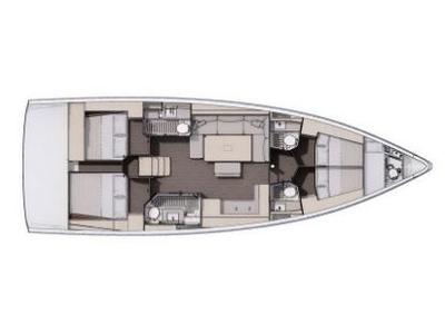 Floor plan of Dimitra, a Dufour 470 sailboat at Tourlos, Greece