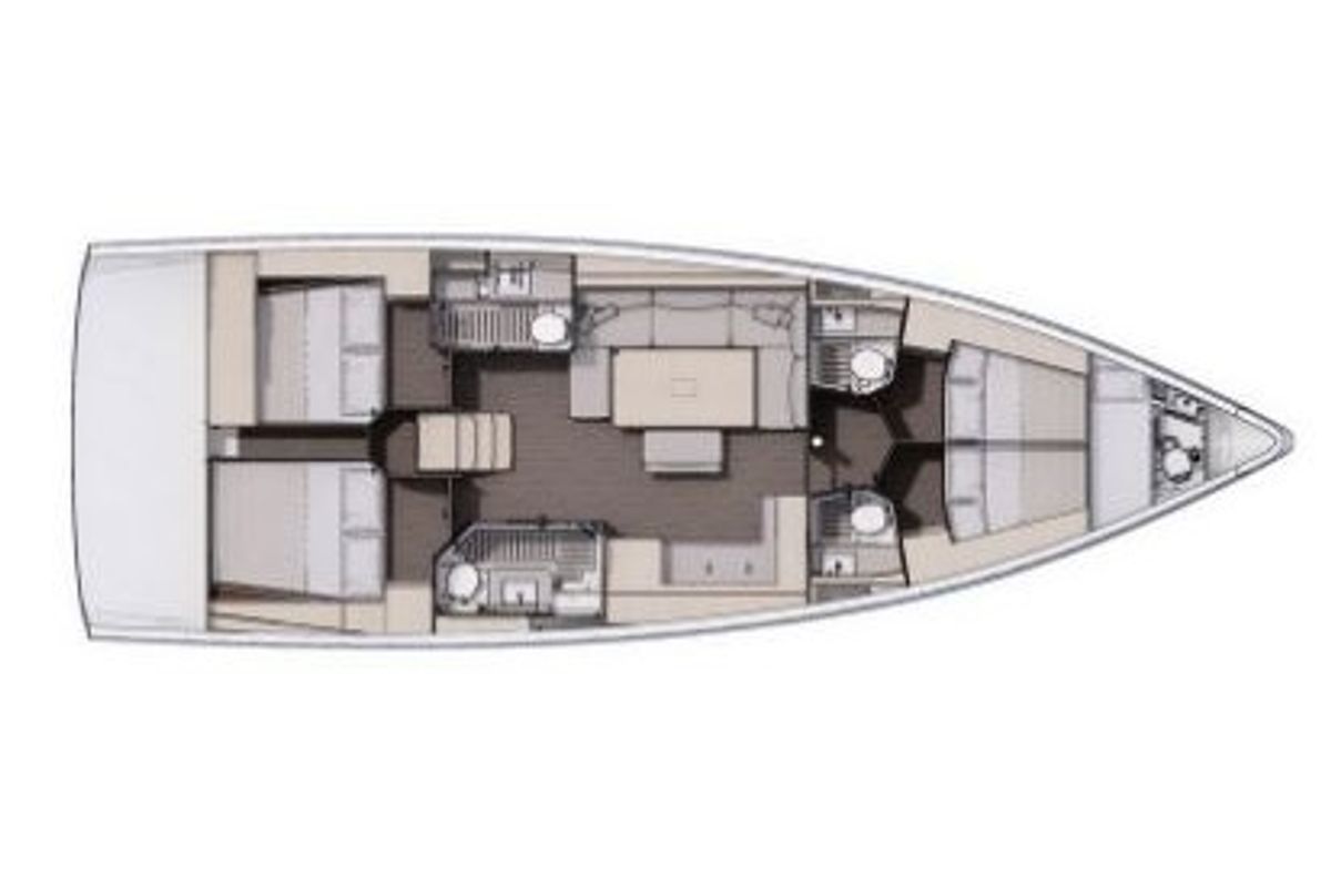 Floor plan of Dimitra, a Dufour 470 sailboat at Tourlos, Greece