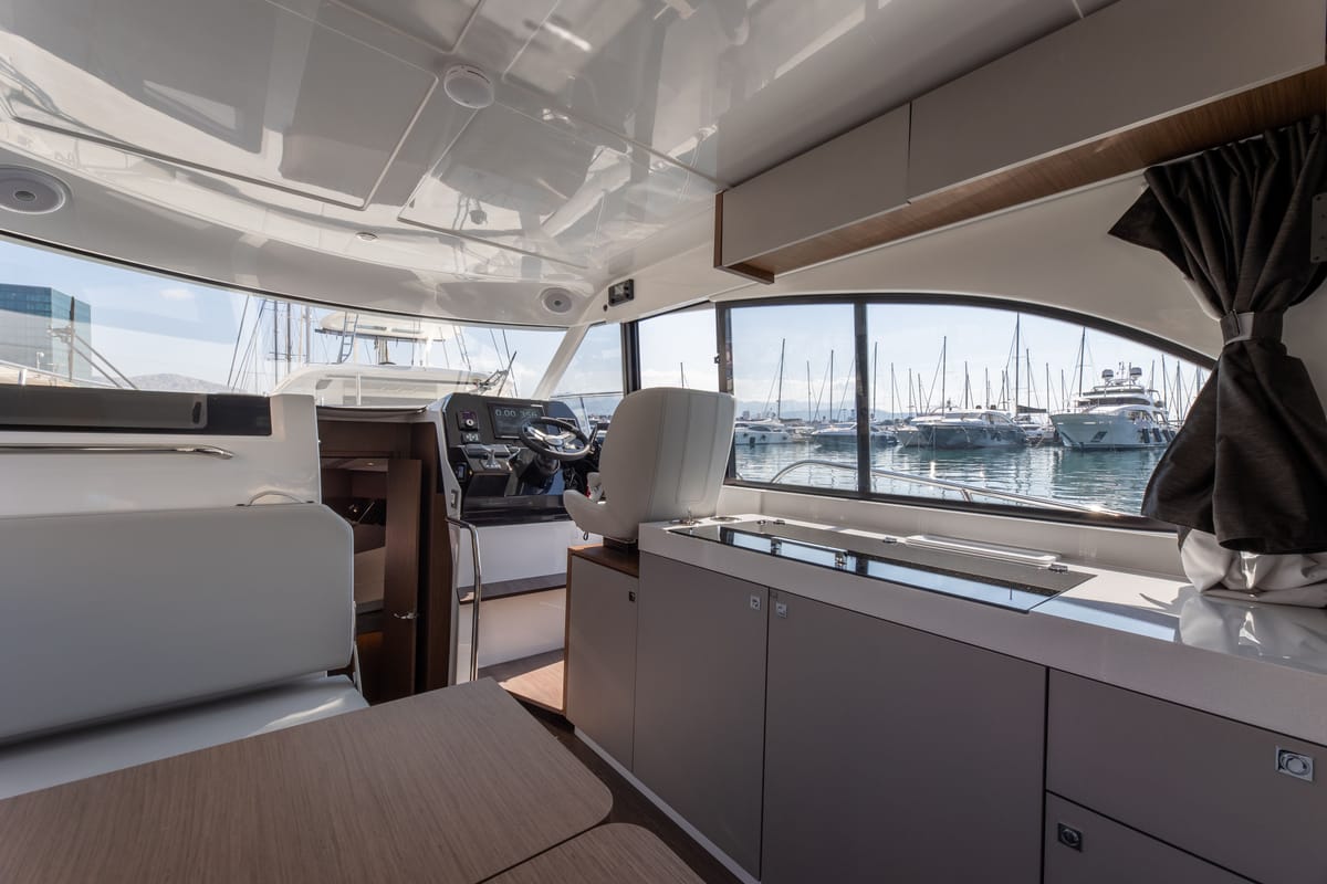 Salon of DESIRE, a Beneteau Antares 11 Fly OB motorboat at Split, Croatia