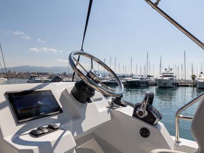 Cockpit of DESIRE, a Beneteau Antares 11 Fly OB motorboat at Split, Croatia