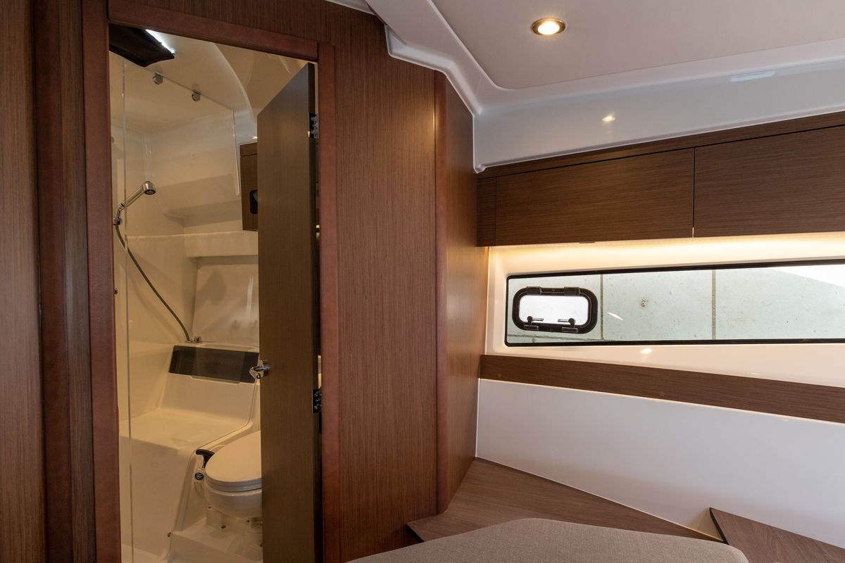 Cabin on DESIRE, a Beneteau Antares 11 Fly OB motorboat at Split, Croatia