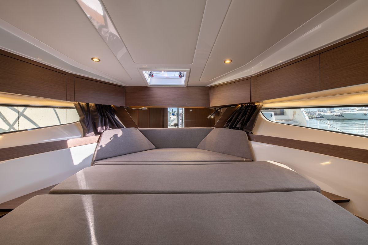 Cabin on DESIRE, a Beneteau Antares 11 Fly OB motorboat at Split, Croatia