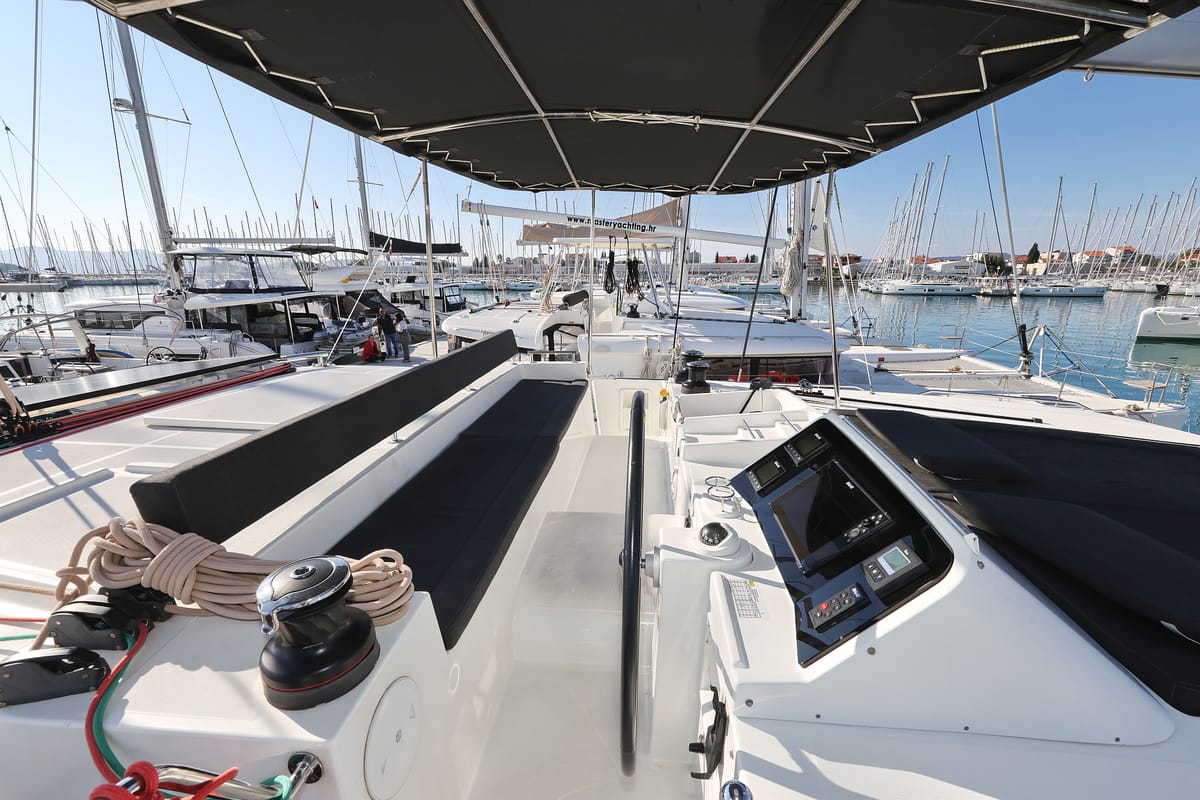 Cockpit of Lilith, a Lagoon 450 F catamaran at Općina Sukošan, Croatia