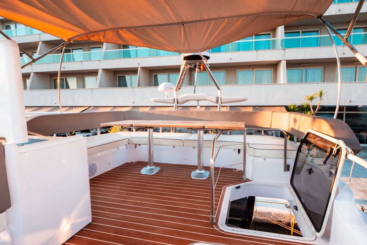 Deck of Stardust, a Sessa Marine Sessa Fly 47 yacht at Općina Sukošan, Croatia