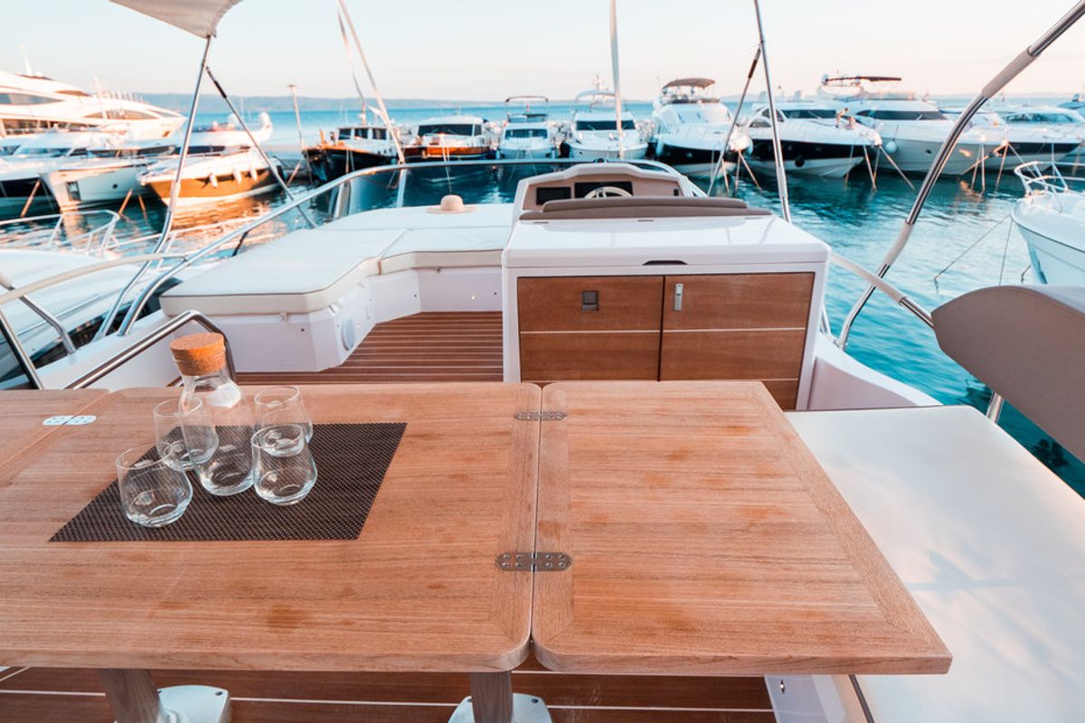 Deck of Stardust, a Sessa Marine Sessa Fly 47 yacht at Općina Sukošan, Croatia
