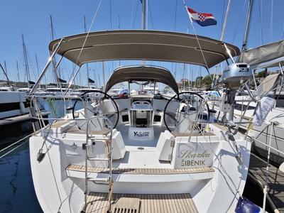 Cockpit of Skazka, a Jeanneau Sun Odyssey 49i sailboat at Grad Šibenik, Croatia