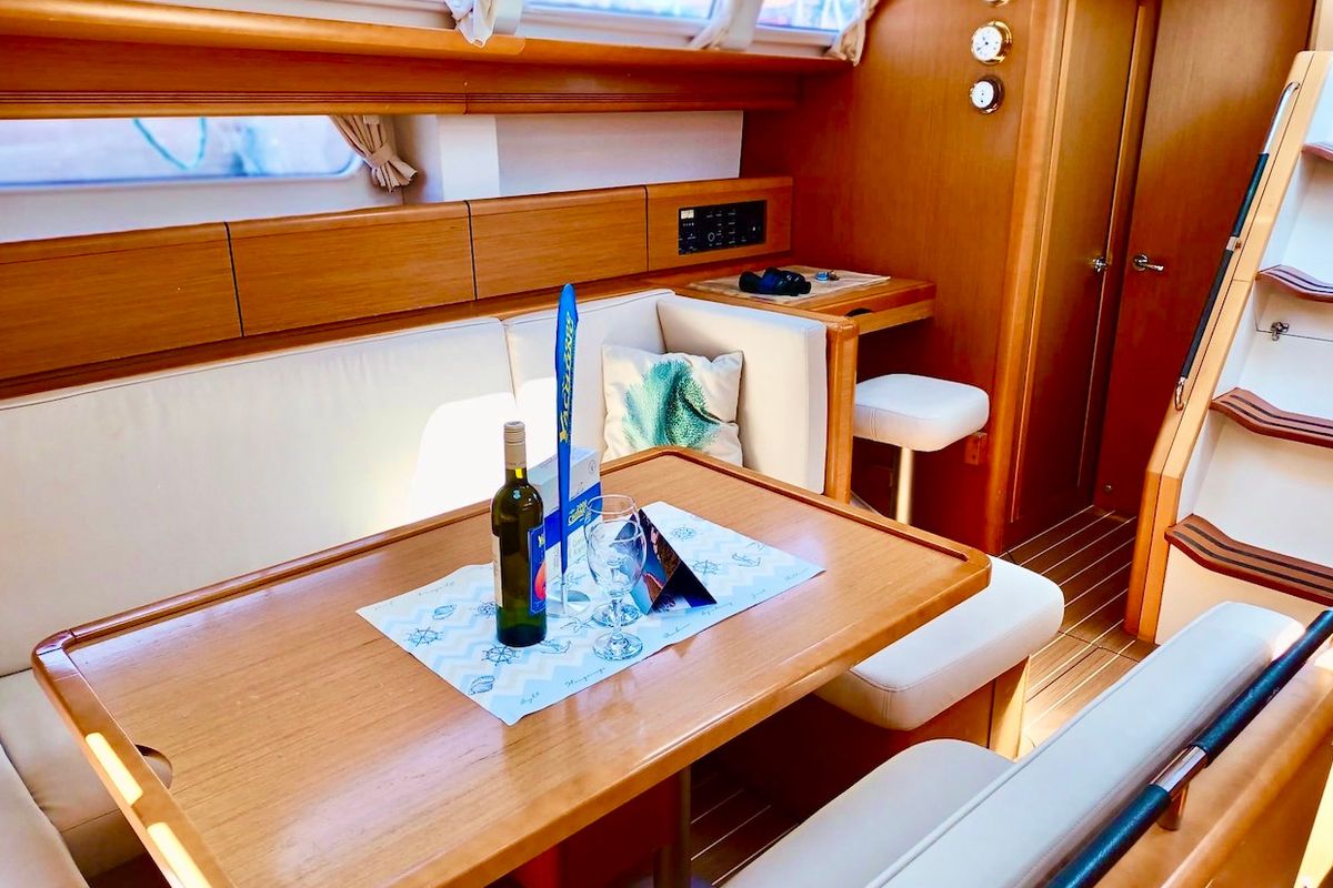 Salon of Skazka, a Jeanneau Sun Odyssey 49i sailboat at Grad Šibenik, Croatia
