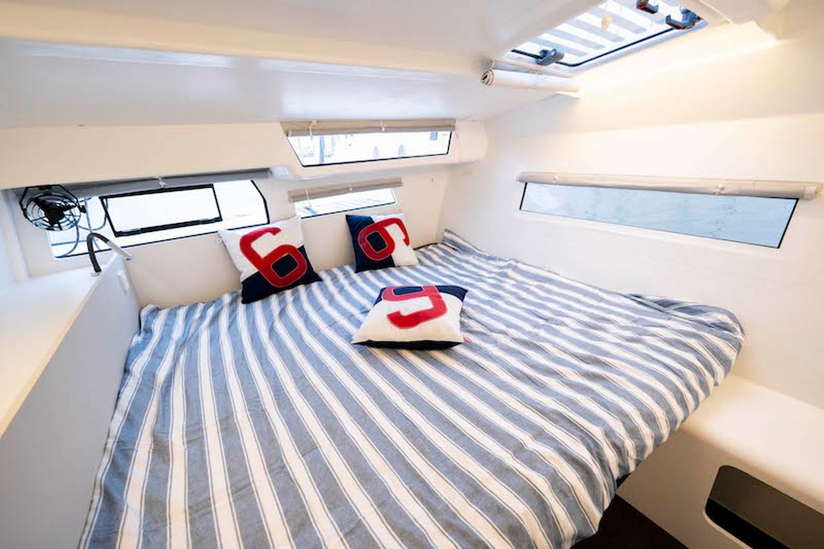 Cabin on Avel Vaez, a Marsaudon Composites ORC 57 catamaran at Lavreotiki Municipal Unit, Greece