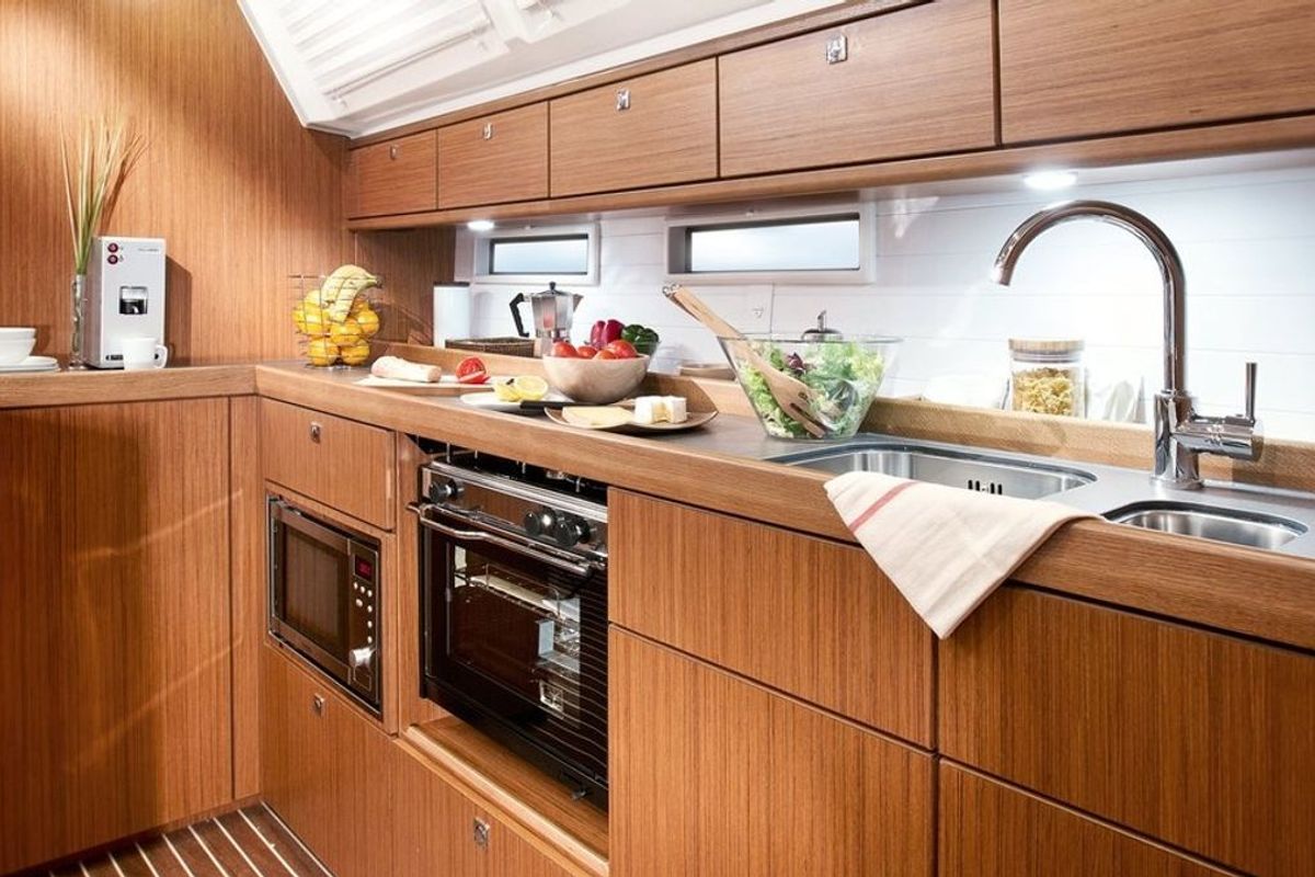 Galley of Miber Yigit, a Bavaria Cruiser 46 sailboat at Fethiye, Turkey