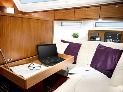 Salon of Miber Yigit, a Bavaria Cruiser 46 sailboat at Fethiye, Turkey