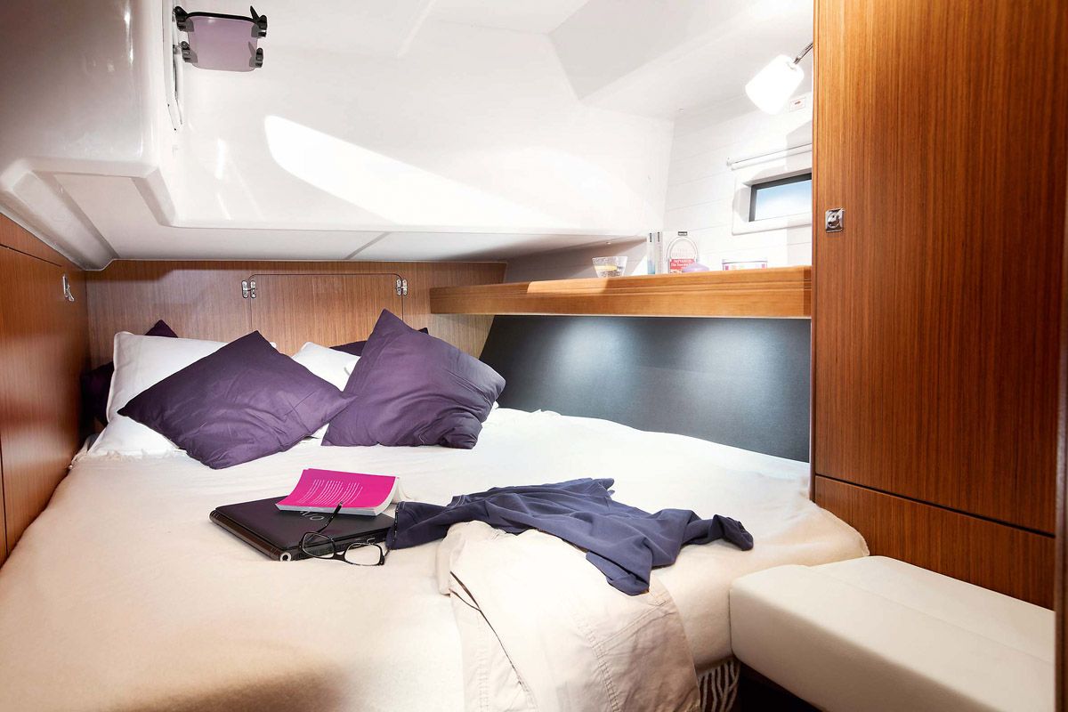 Cabin on Miber Yigit, a Bavaria Cruiser 46 sailboat at Fethiye, Turkey