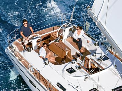 Cockpit of Miber Yigit, a Bavaria Cruiser 46 sailboat at Fethiye, Turkey