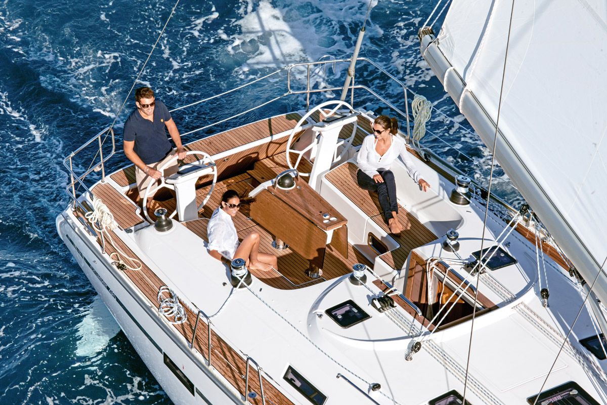 Cockpit of Miber Yigit, a Bavaria Cruiser 46 sailboat at Fethiye, Turkey