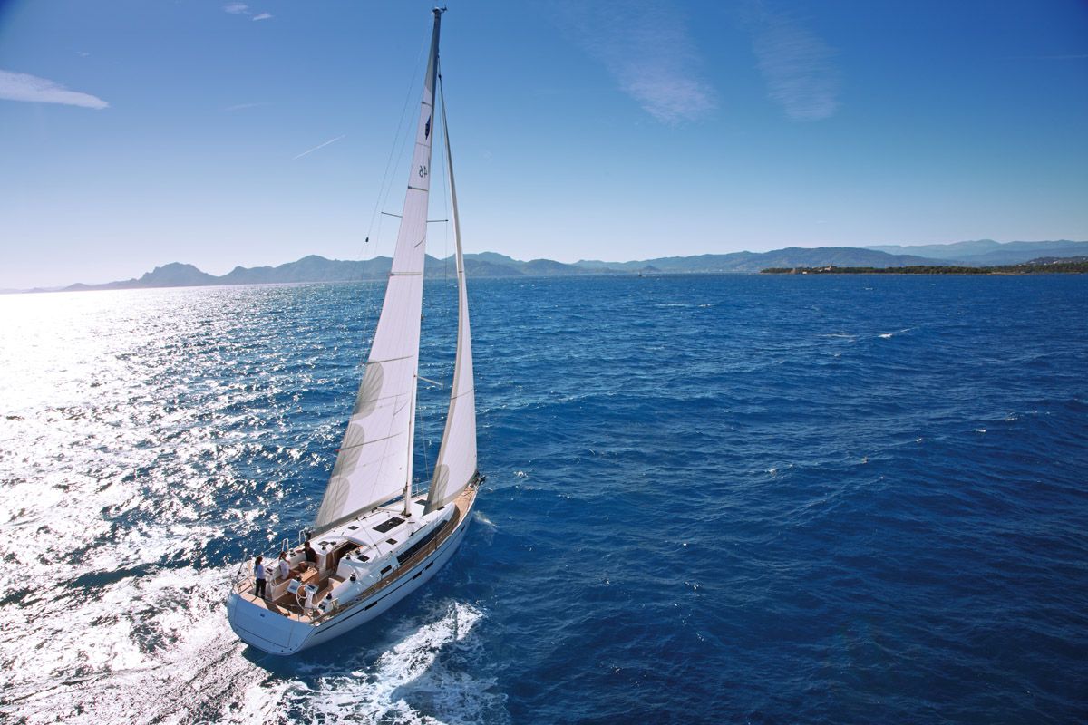 Exterior view of Miber Yigit, a Bavaria Cruiser 46 sailboat at Fethiye, Turkey
