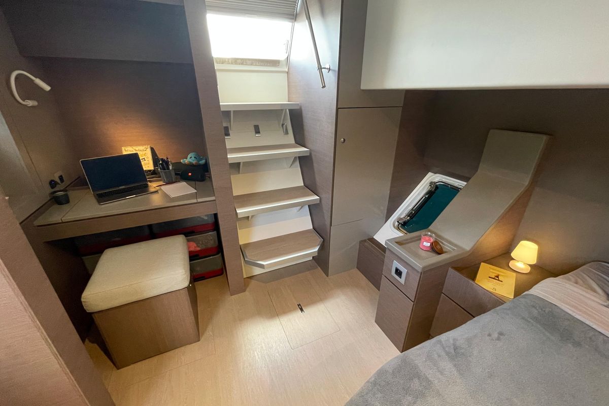 Cabin on Vitamine, a Bali 4.8 catamaran at Capo d'Orlando, Italy
