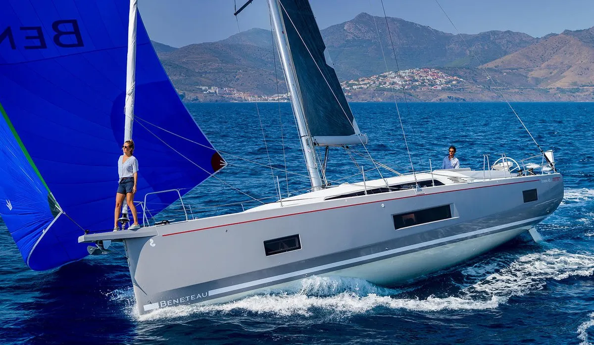 Exterior view of Gkilia Mare, a Beneteau Oceanis 46.1 sailboat at Athens, Greece