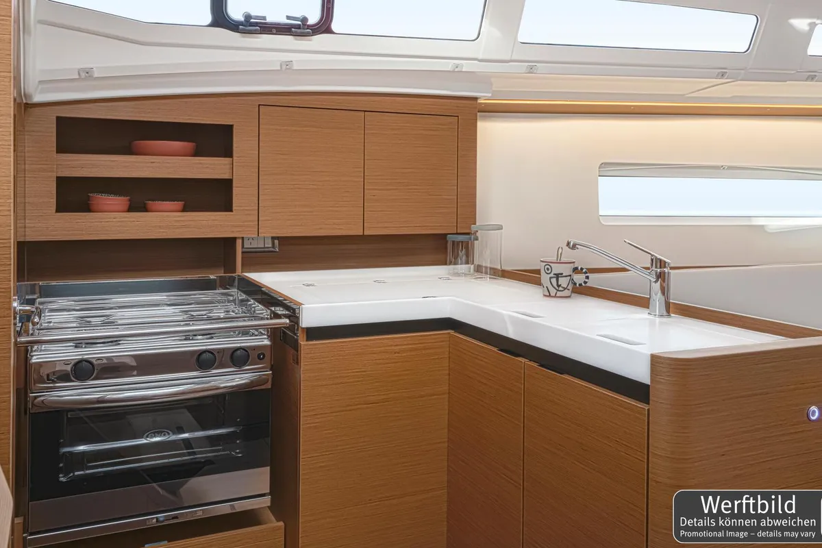 Galley of Leo, a Jeanneau Sun Odyssey 380 sailboat at Grad Biograd na Moru, Croatia
