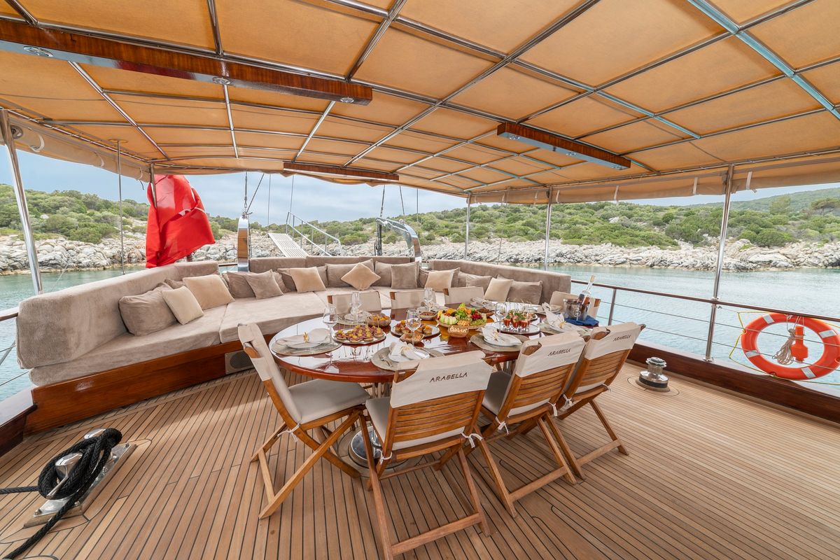 Deck of Arabella, a Custom Made Arabella yacht at Bodrum, Turkey