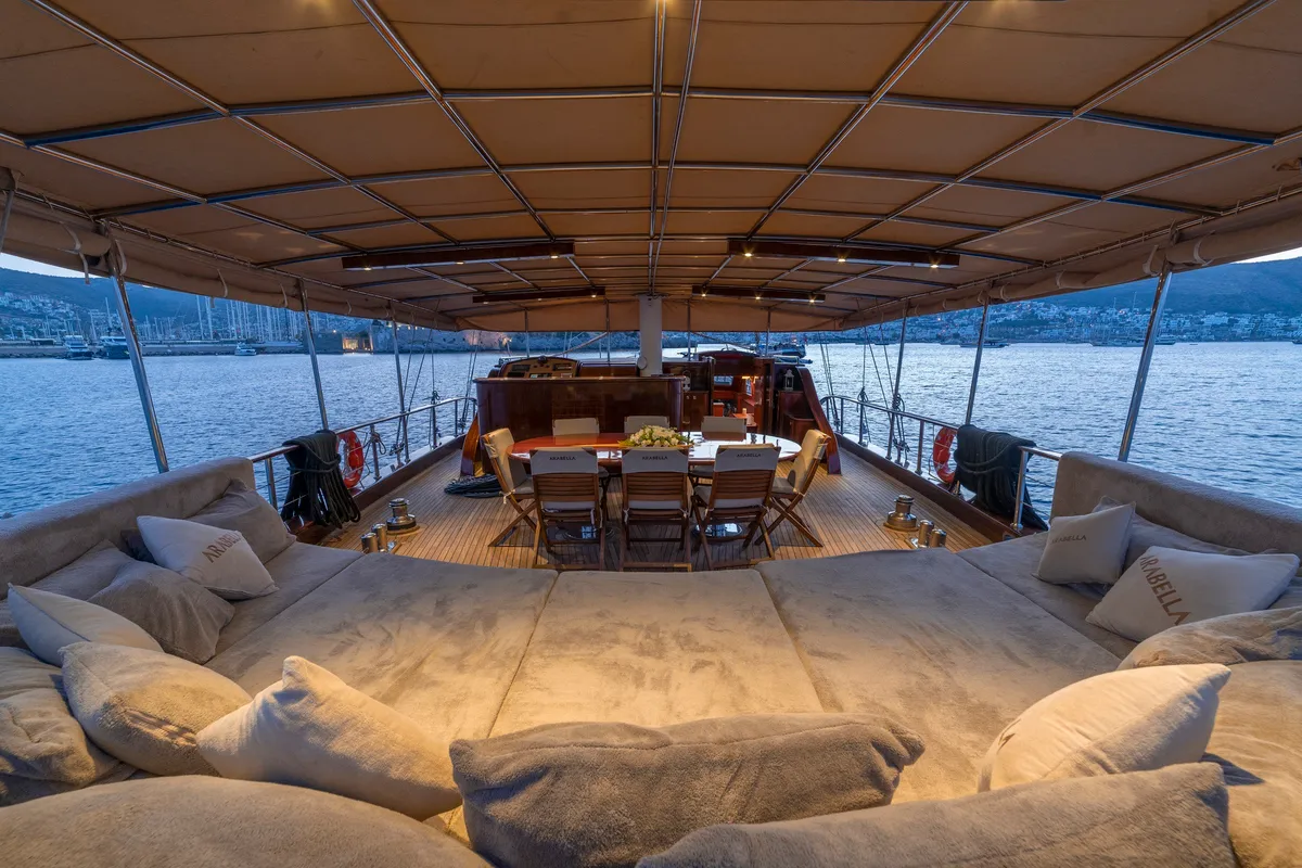 Deck of Arabella, a Custom Made Arabella yacht at Bodrum, Turkey