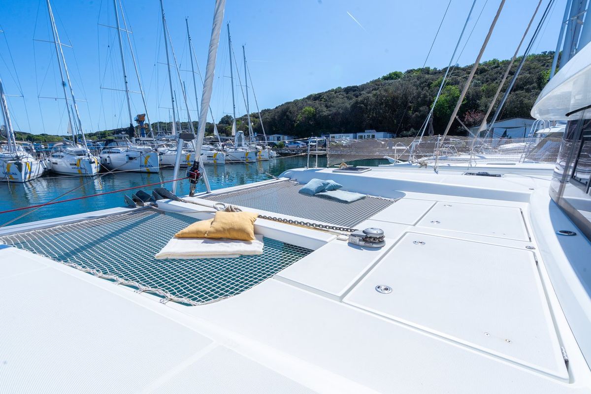 Deck of Fleur de Sel, a Lagoon 42 catamaran at Grad Pula, Croatia