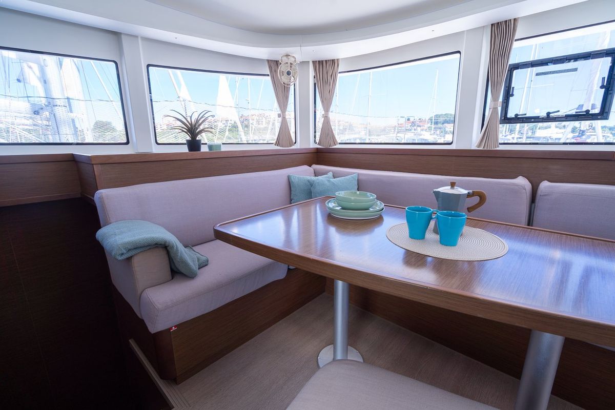 Salon of Fleur de Sel, a Lagoon 42 catamaran at Grad Pula, Croatia