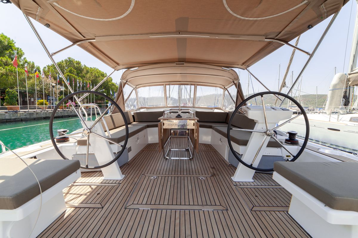 Deck of Sail Delta, a Beneteau Oceanis 46.1 sailboat at Marmaris, Turkey